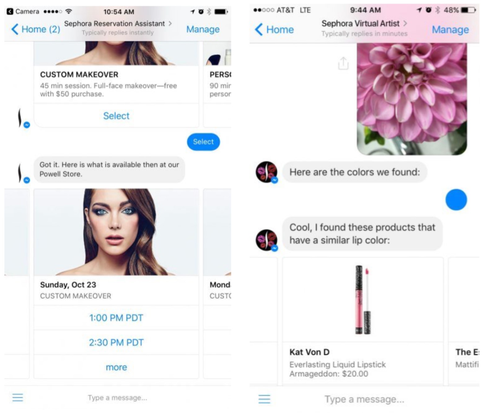Sephora's virtual artist and assistant chatbot example