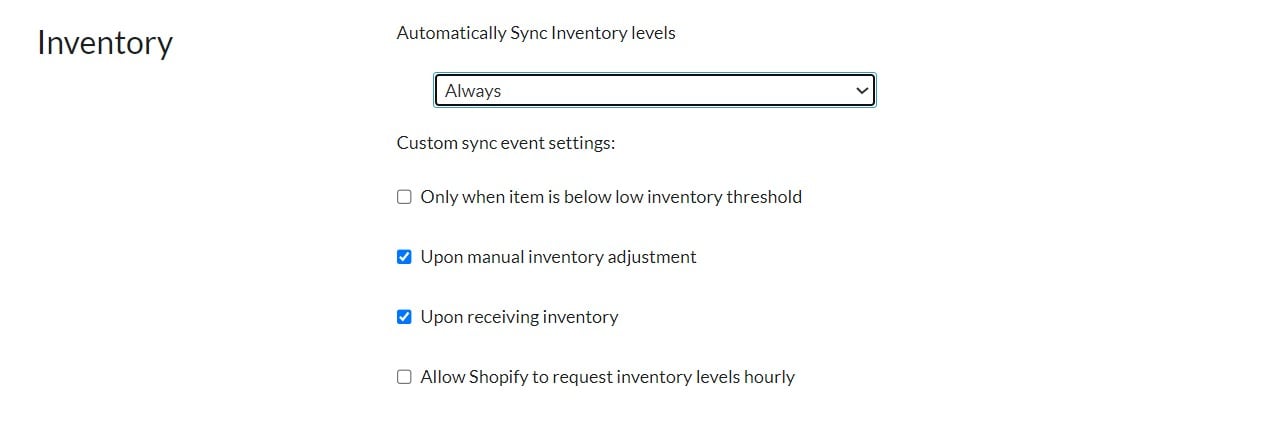 inventory dropdown