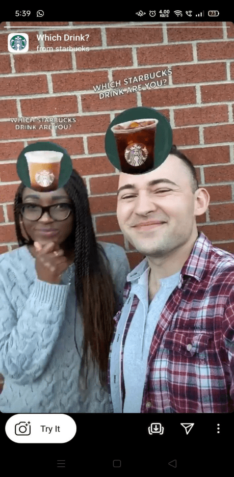 two people with a starbucks filter on snapchat