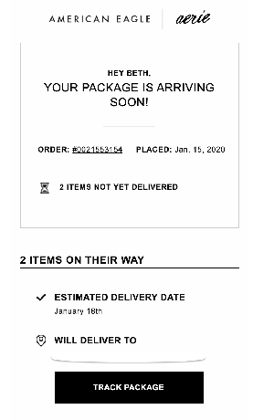american eagle package shipped message
