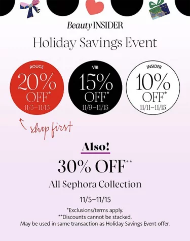 Sephora’s Beauty Insider holiday savings event ad.