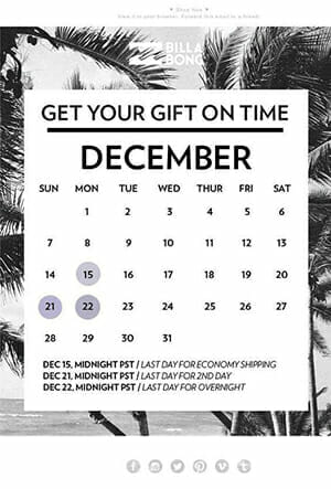 billabong holiday calendar