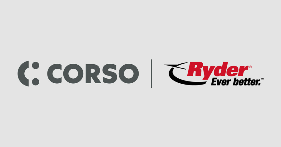 a grey background with ryder logo and the corso logo