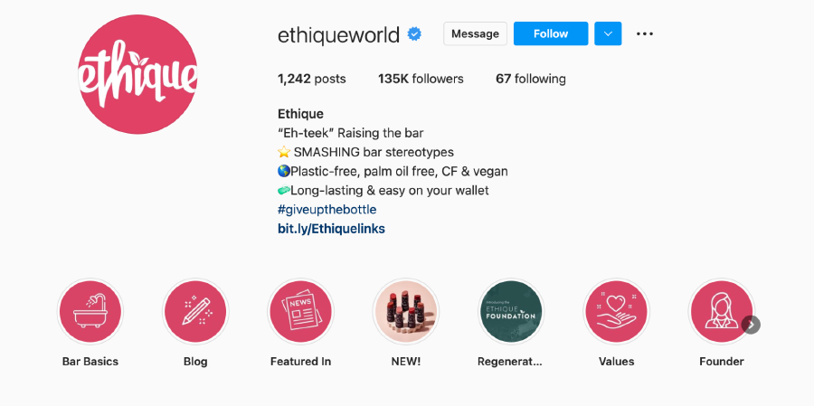 Instagram profile for ethiqueworld