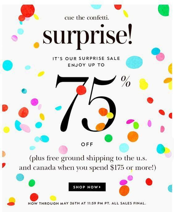 an ad for a flash sale that offers up to 75 percent off