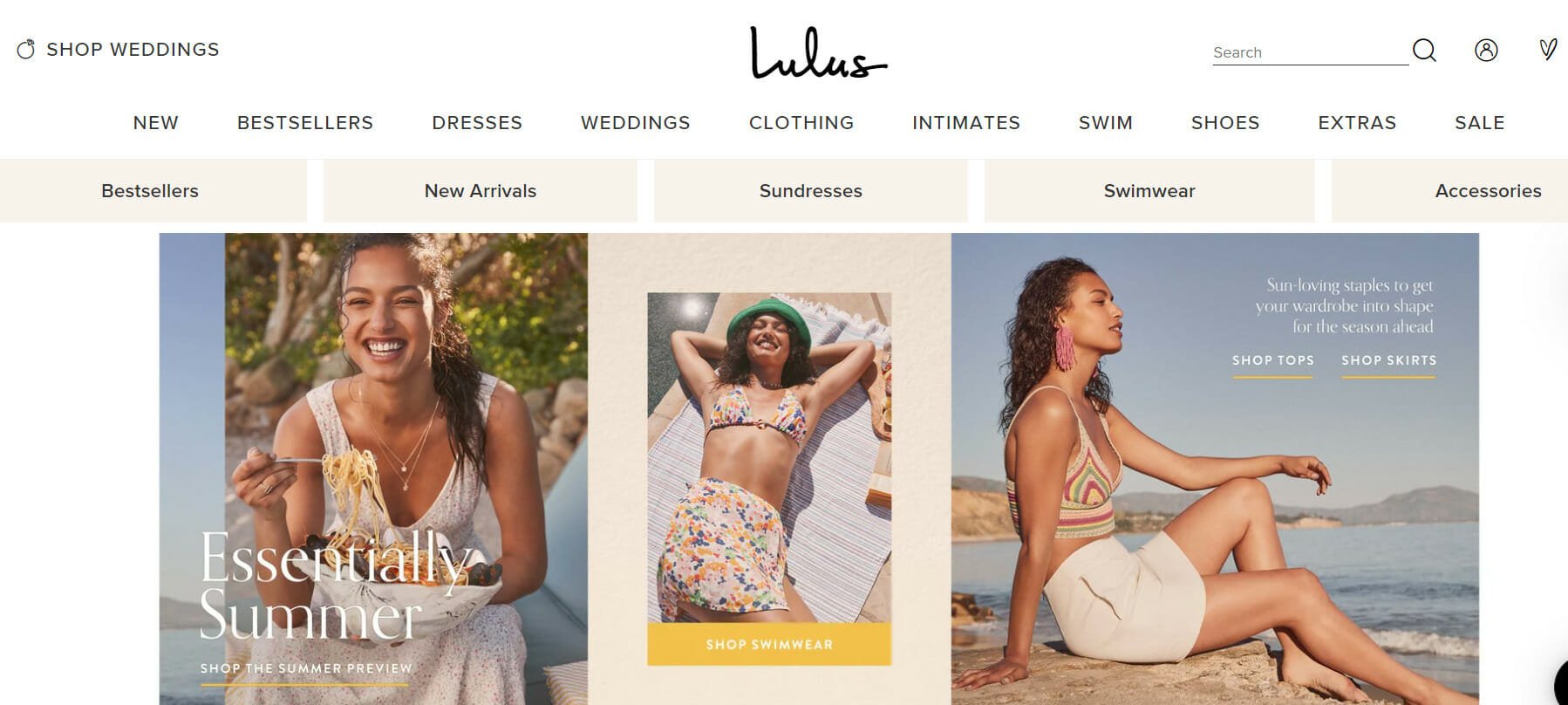 front page of lulu’s site showing their merchandising