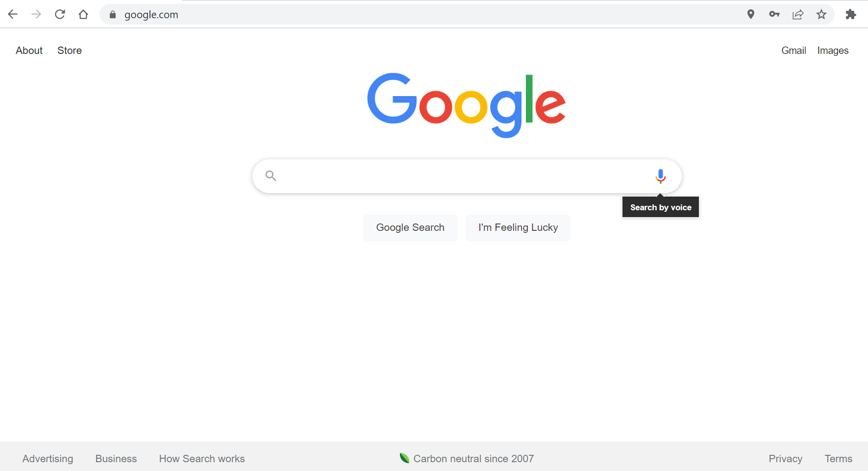 screenshot of google front page, highlighting the search by voice feature