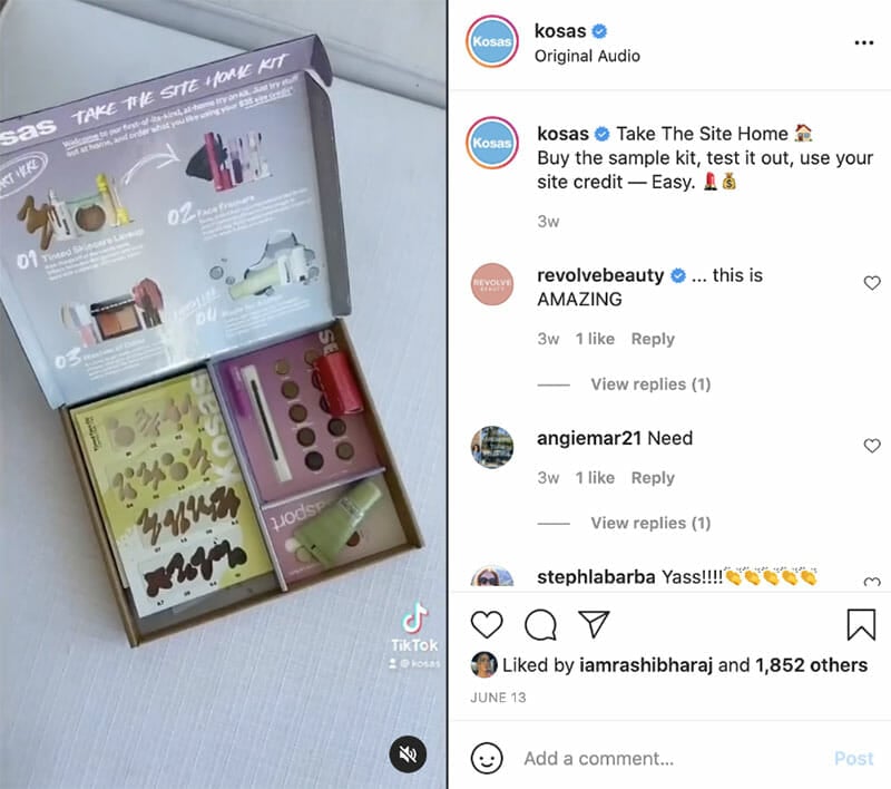 kosas curated sampler kits getting action on instagram