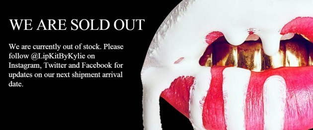 a banner from kylie cosmetics alerting customers that they are sold out