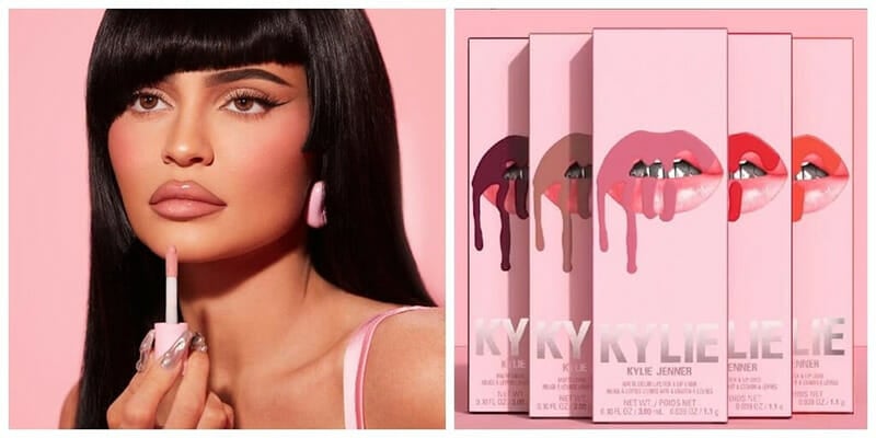 kylie jenner demonstrating lip gloss from her line of cosmetics, kylie