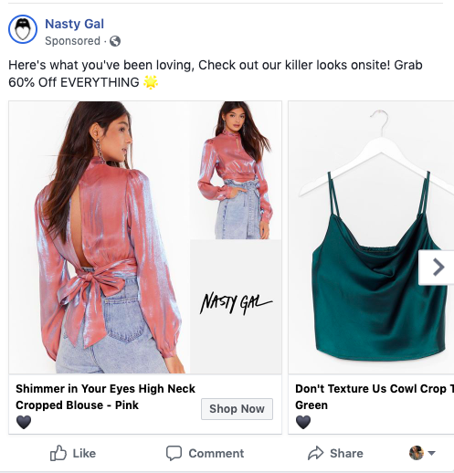 a remarketing ad from nasty gal