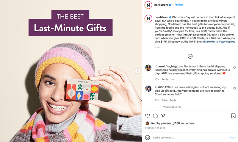instagram post from nordstrom about the best last-minute gifts
