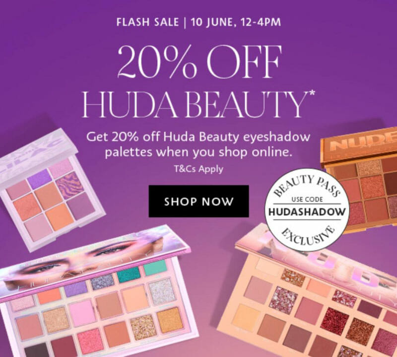 sephora ad for 20 percent of huda beauty products