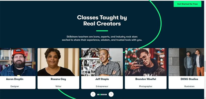screenshot of the skillshare website featuring their class educators