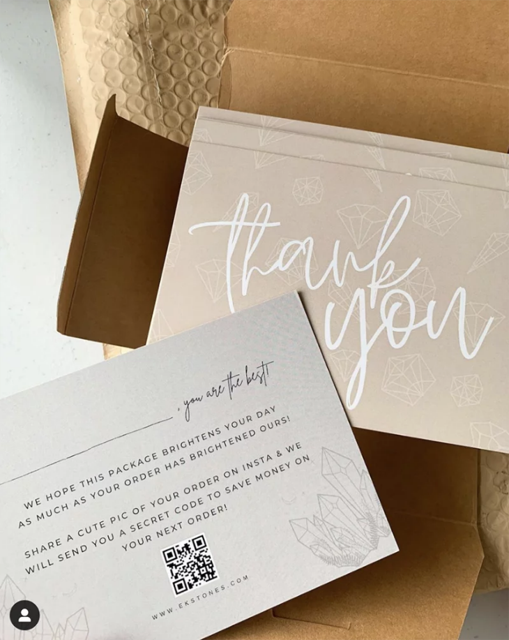 a thank you card packaged with a customer order