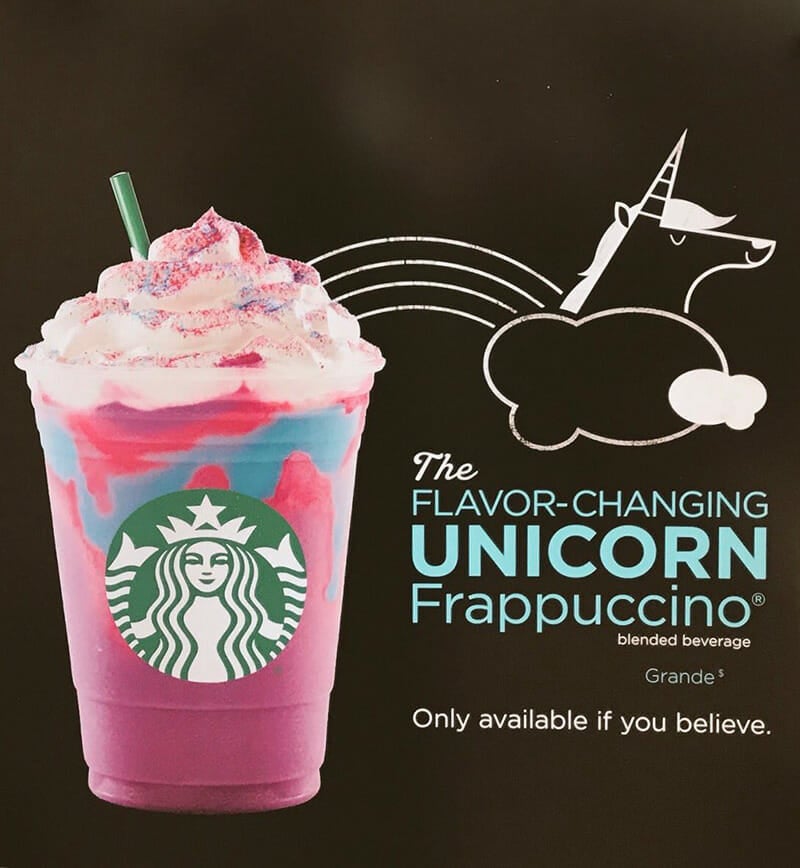 an ad for starbucks’ unicorn frappuccino