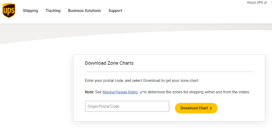 UPS form to download zone charts.