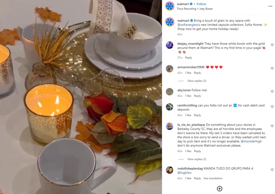 Walmart Instagram post about holiday dinnerware.