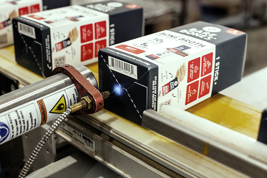 A machone sealing a package