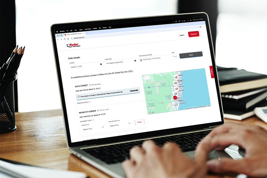 A customer using the Ryder rental platform to book a truck