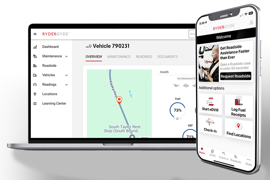 Rydergyde fleet management on desktop and mobile